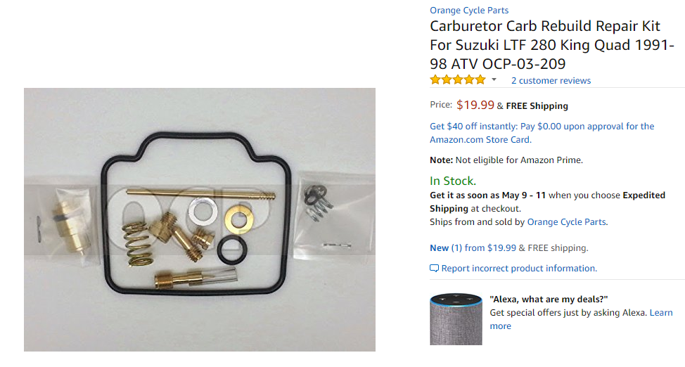Carburetor Carb Rebuild Repair Kit For Suzuki LTF 280 King Quad