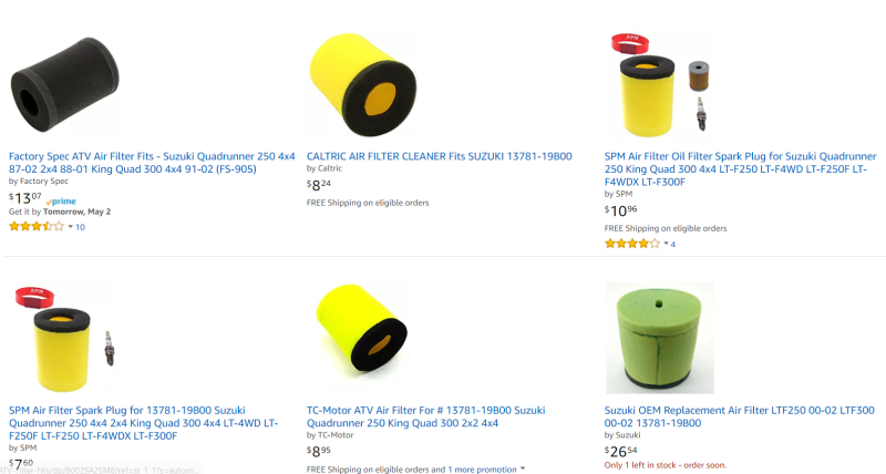 Suzuki LT 250 Air Filter Amazon