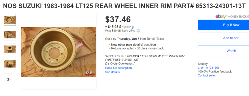 SUZUKI 1983-1984 LT125 REAR WHEEL INNER RIM