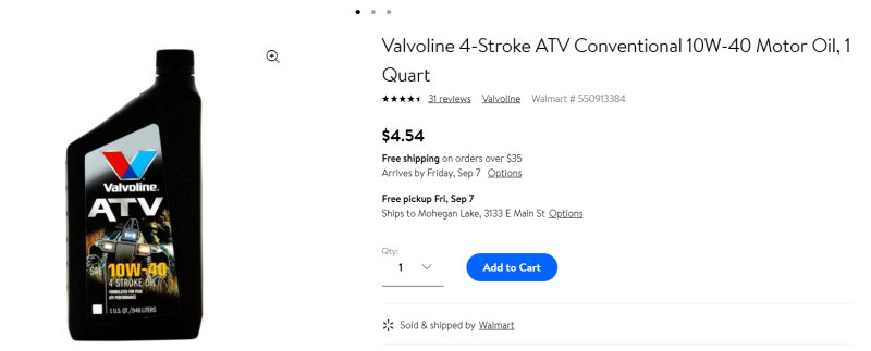 valvoline atv oil walmart