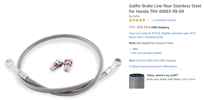 Galfer Brake Line Rear Stainless Steel for Honda TRX 400EX 99-09