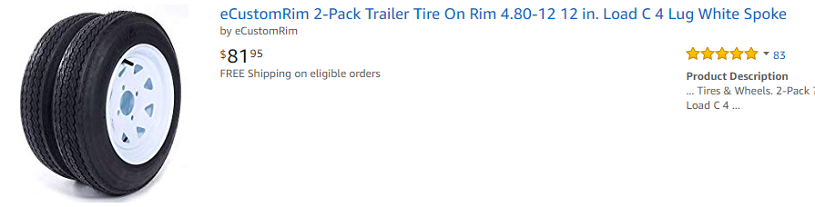 eCustomRim 2-Pack Trailer Tire On Rim 4.80-12 12 in. Load C 4 Lug White Spoke