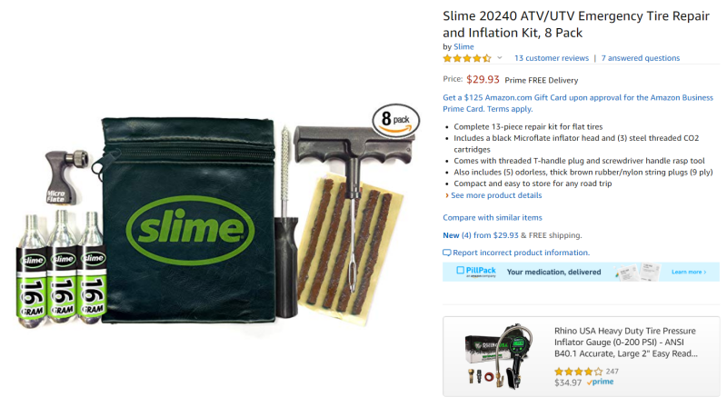 ATV/UTV Emergency Tire Repair and Inflation Kit