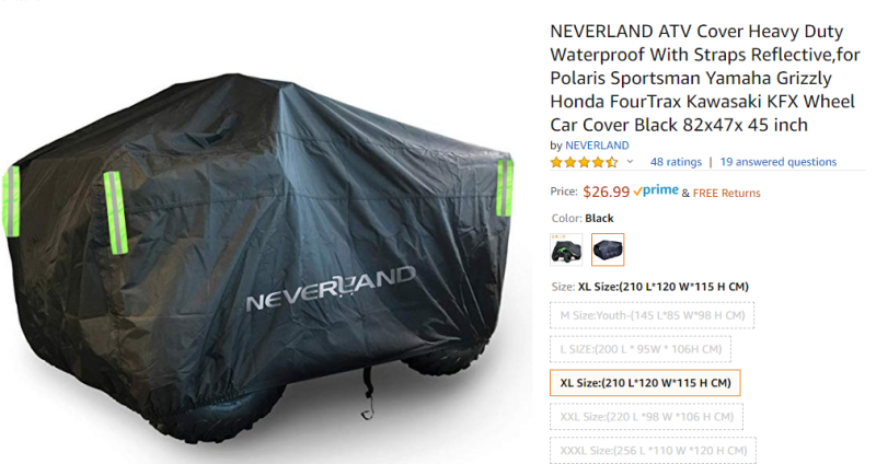 NEVERLAND ATV Cover Heavy Duty Waterproof With Straps