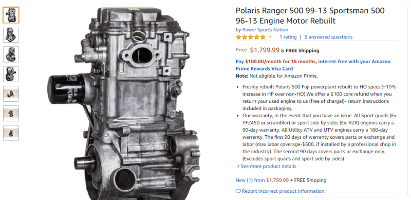 Polaris Ranger 500 99-13 Sportsman 500 96-13 Engine Motor Rebuilt