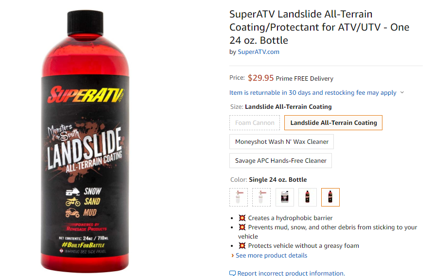 SuperATV Landslide All-Terrain Coating/Protectant for ATV/UTV