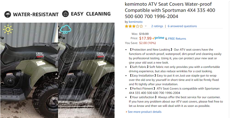 Kemimoto ATV Seat Cover
