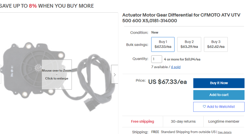 Actuator Motor Gear Differential for CFMOTO ATV UTV 500 600 X5,0181-314000