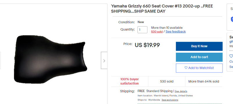 Yamaha Grizzly 660 Seat Cover #13 2002-up