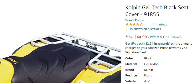 Kolpin Gel-Tech Black Seat Cover