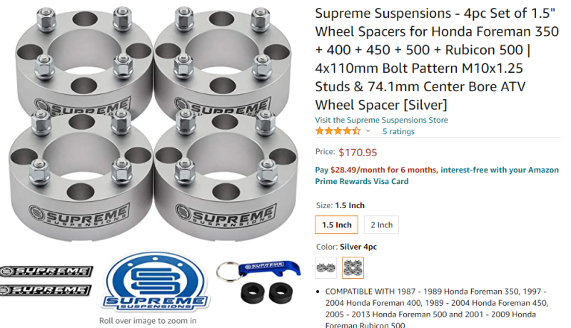 Wheel Spacers for Honda Foreman 350