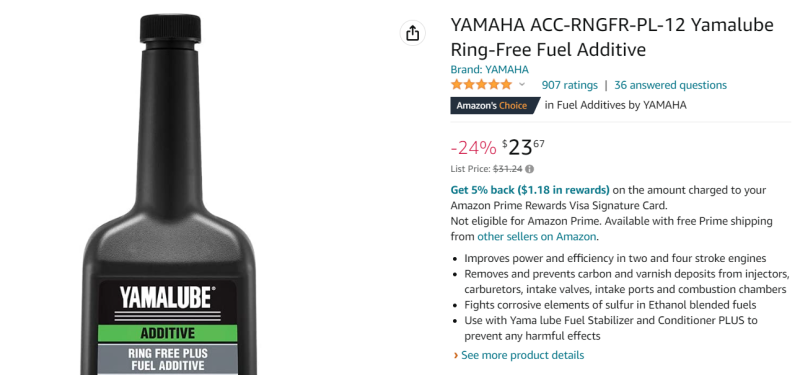YAMAHA ACC-RNGFR-PL-12 Yamalube Ring-Free Fuel Additive