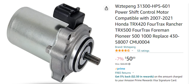 Power Shift Control Motor Compatible with 2007-2021 Honda TRX420 FourTrax